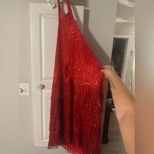 Red Sequin Fringe Dress